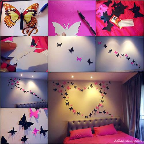 Đính bươm bướm giấy lên tường nhà